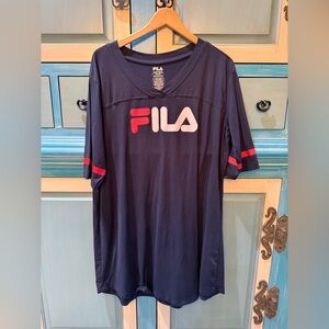 Fila Navy Tee with Red Logo and Sleeve Stripes